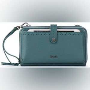 The Sak Blue Pebble Leather Crossbody Wristlet Purse Cell Phone Bag